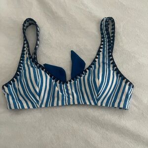 No Boundaries Blue and White Striped Bikini Top with Navy Trim